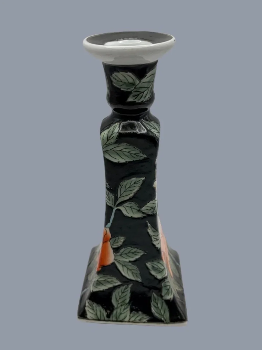 Vintage Hand-Painted Floral Porcelain Candlestick Holder – Rose Motif – 9” Tall